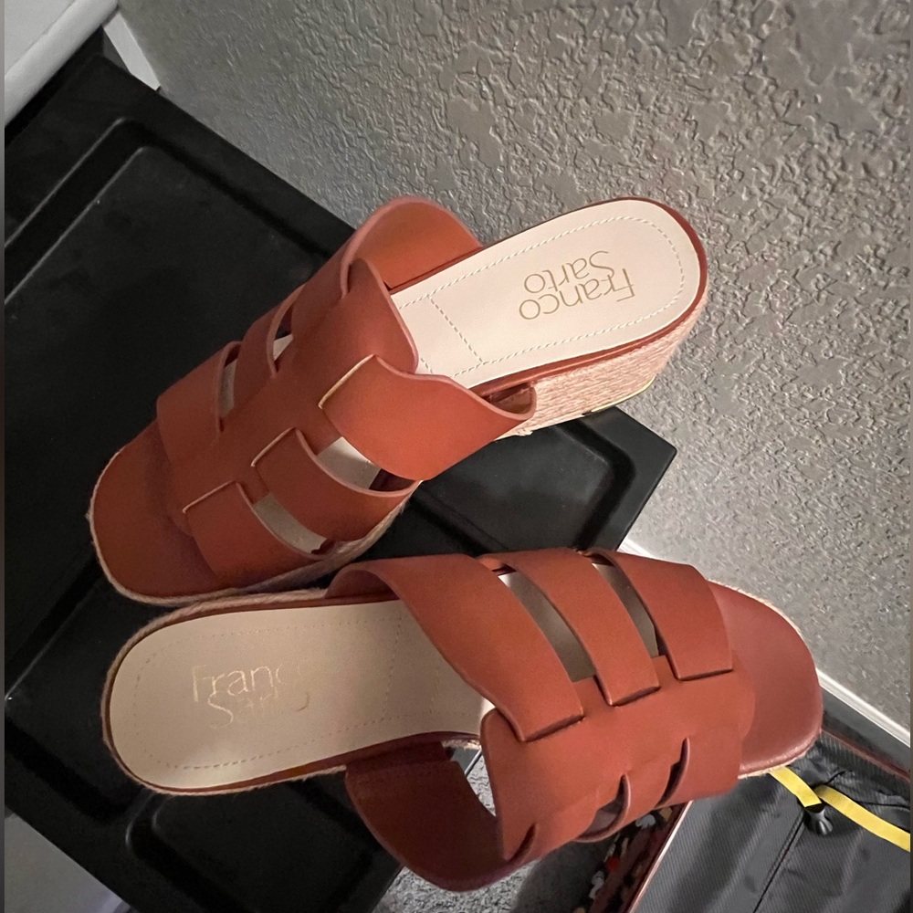 Franco Sarto Tan Wedge Shoes with Slip-On Design